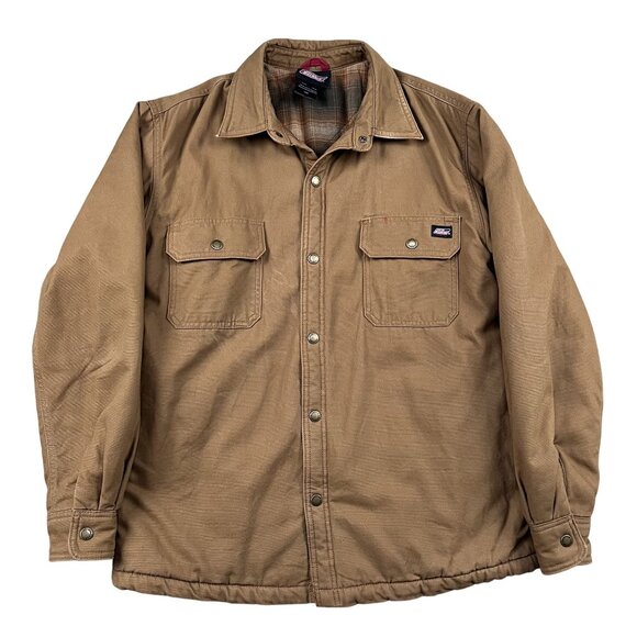Dickies Coat Mens Large Plaid Lined Tan Workwear Winter Shacket - Picture 1 of 8